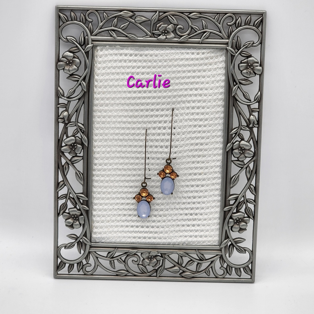 Plunder Carlie Earrings Antique Gold with Peach & Milky Blue Gems